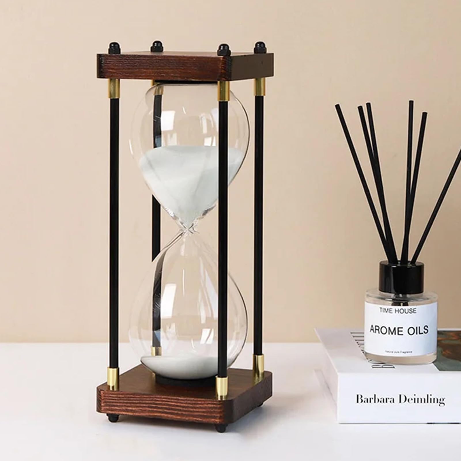 Grand sablier 60 minutes, sablier en bois, décoration en verre arc-en-ciel, cadeau pour la maison, le bureau, la décoration de mariage (blanc)