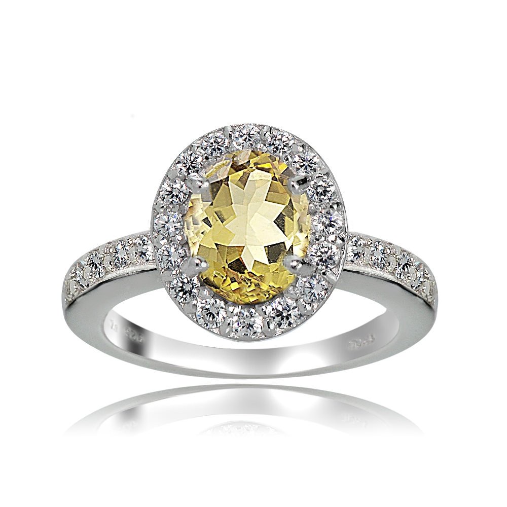 Ice Gems Sterling Silver Citrine and White Topaz Oval Halo Ring