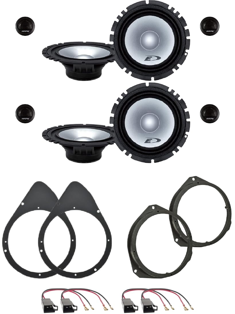 Kit 4 Casse ALPINE SXE-1750S per Fiat 500 dal 2007 al 2016 con 2 Supporti Anteriori, 2 Supporti Posteriori e 4 Connettori