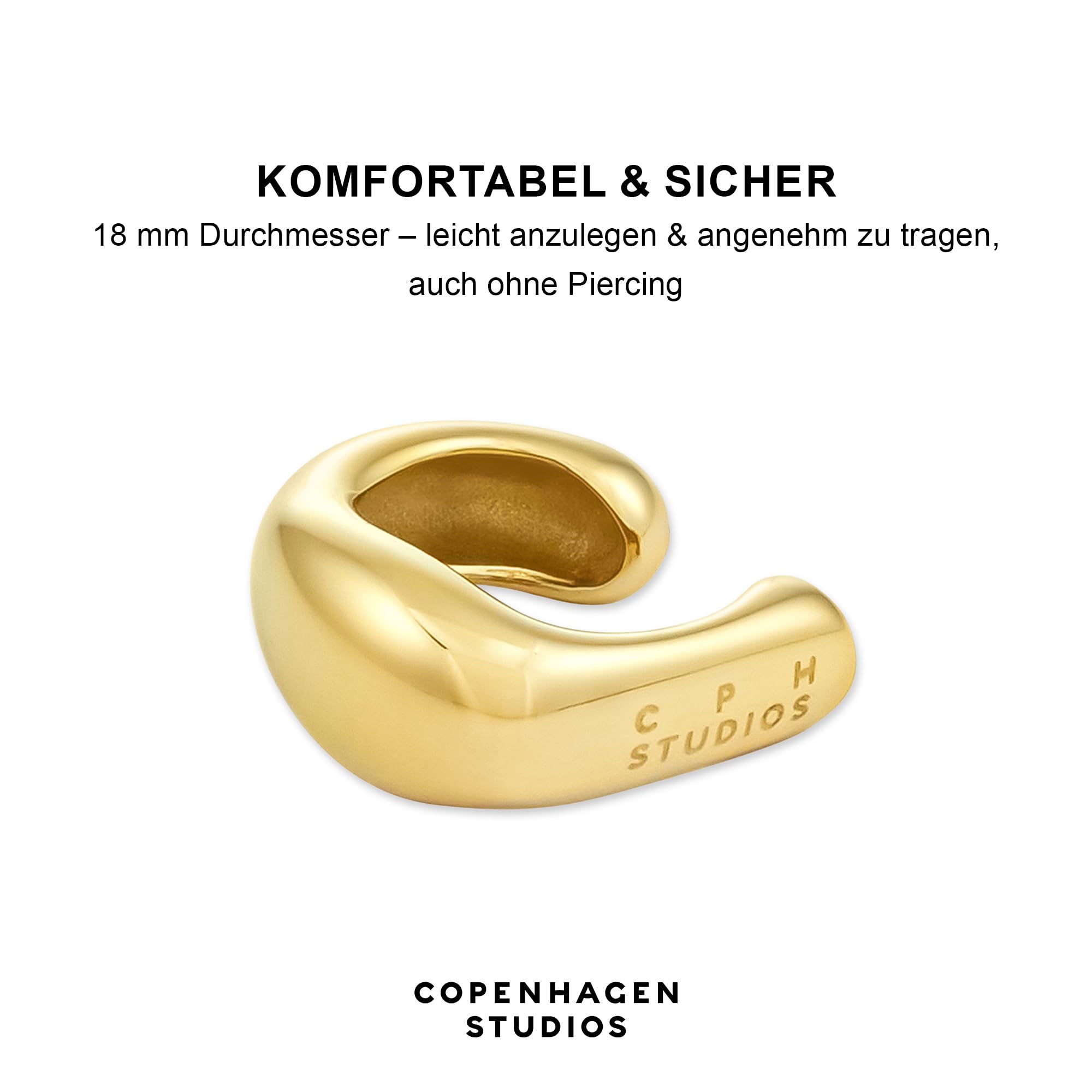 Organics Ear Cuff – Orecchini da donna in acciaio inox lucido – Design organico – Impermeabile e delicato sulla pelle