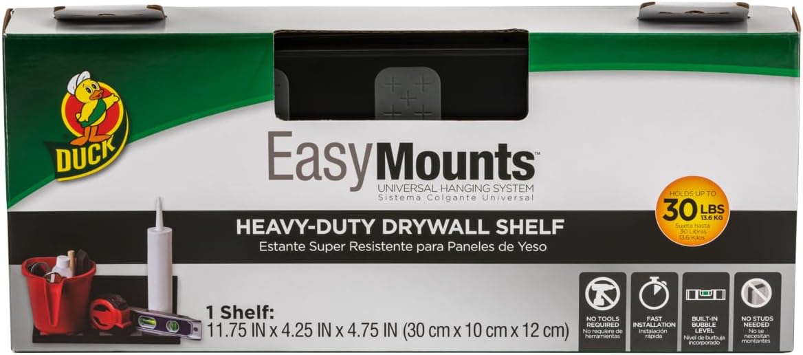 Duck Brand EasyMounts Garage Shelf – Shelving Wall Mount Shelf System for Garage Storage & Organization – Floating Shelves for Workbenches, Tools, Sheds & Shops – 11.75 in x 4.25 in – Black, 3-Pack