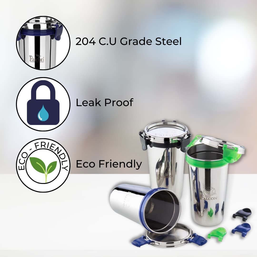 PDDFALCON EcoNxt Stainless Steel Tumbler/Glass Set with All-Steel Lid, Extra Clamp,Zero Plastic Contact,100% Leakproof BIS Certified,Jindal Seal & Made in India Ideal for Office, Gym, Travel(450ml) 1