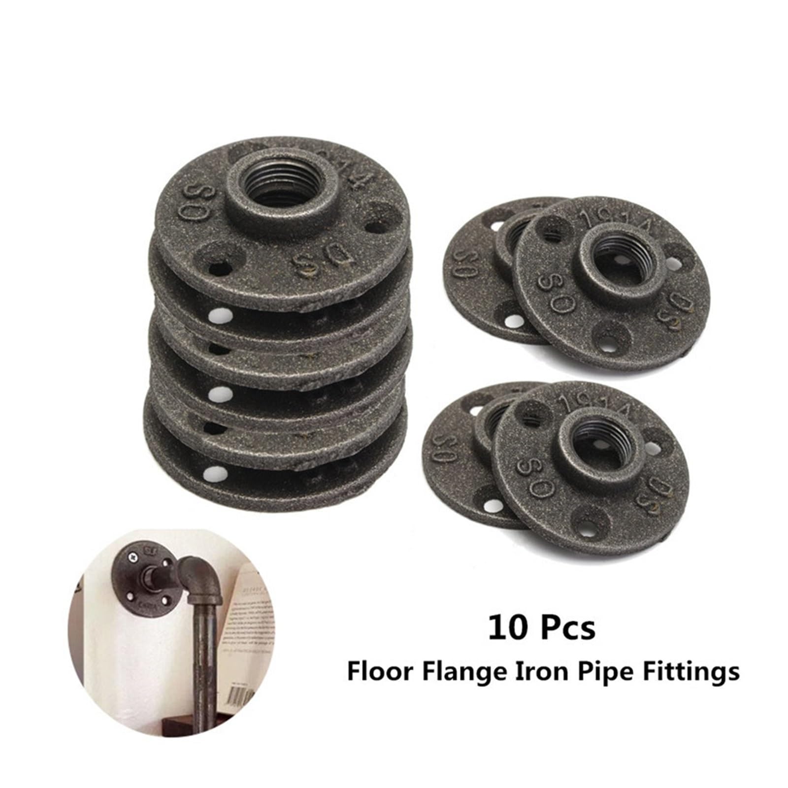 Brida negra for suelo y pared de hierro maleable, 10 Uds., rosca BSP de 1/2 a 1 pulgada(DN20)