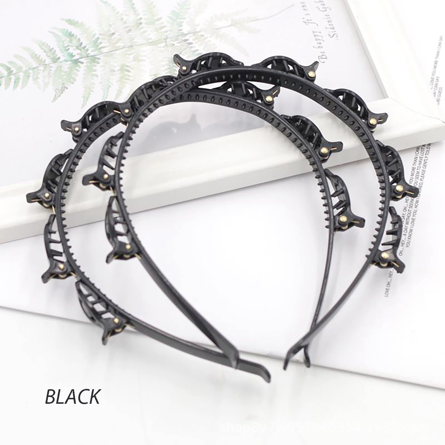 Diadema con Pinzas y Horquilla de Doble Flequillo, Diademas con Clips de Plástico Unisex Negro