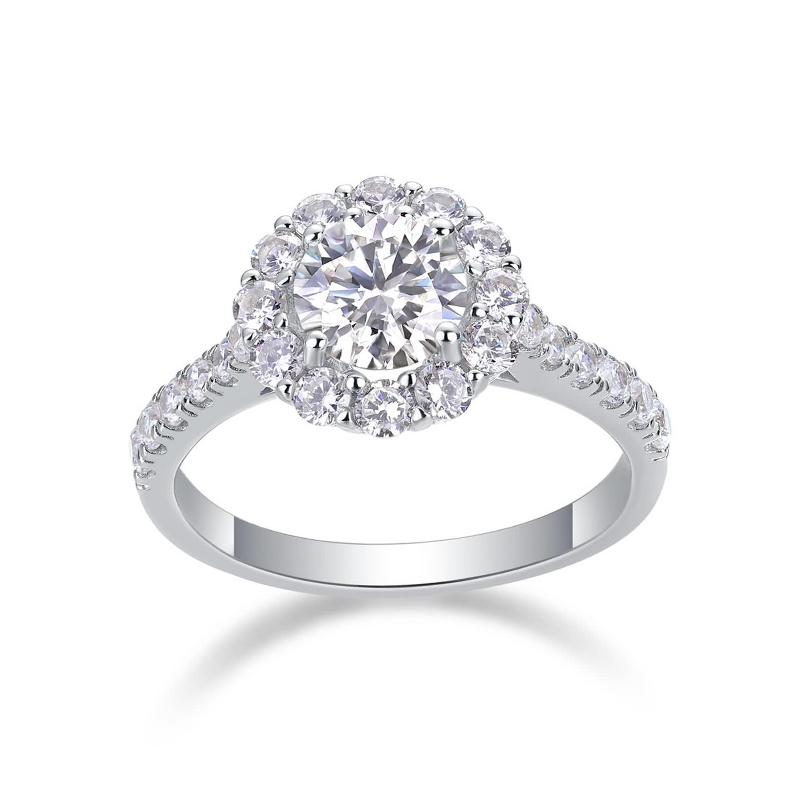 Anillo para mujer, oro 1 ct, moissanite, anillo de boda, oro blanco, halo, anillo de compromiso, oro auténtico para mujer