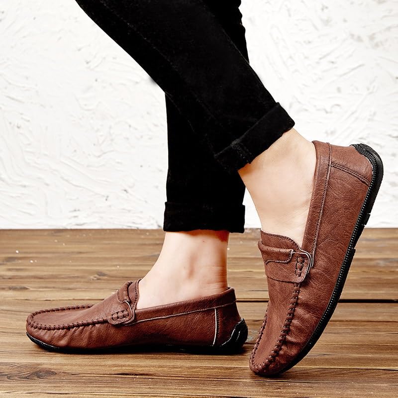 Mens Loafers Round Toe Vegan Leather Loafer Shoe Anti-Slip Flat Heel Comfortable Fashion Slip-on3