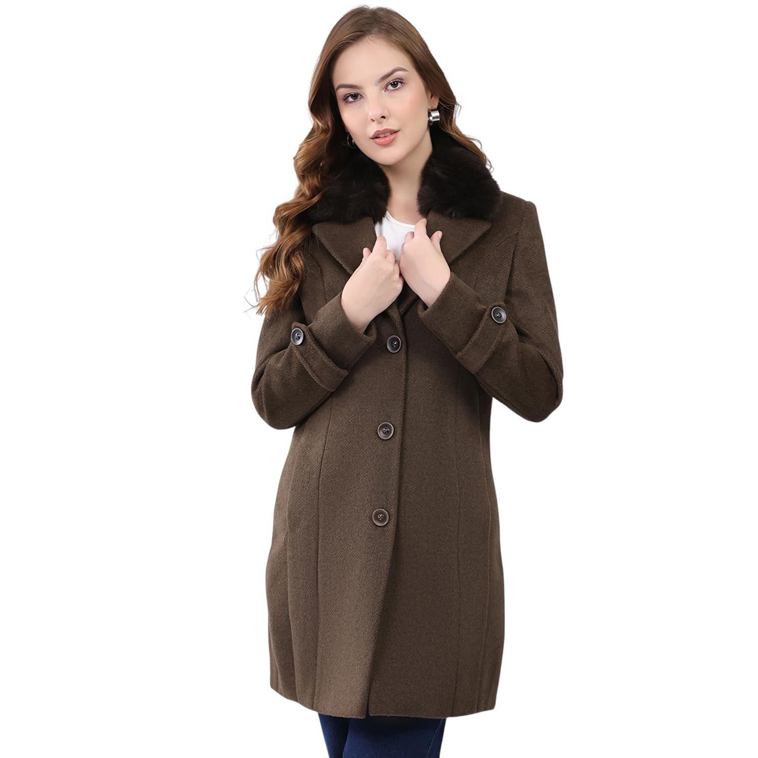 monte carlo Women Regular Fit Solid Pattern Notch Lapel Side Pocket Button Closure Full Sleeve Winter Coat|Warm Comfortable Jacket| Stylish Outerwear with Buttons | Winter Coat For Women's (Pack 1)-picture-19