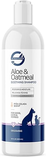 Stratford Pharmaceuticals Champú de avena - Sin jabón, alivia la piel sensible con aloe para la piel seca con picazón para perros y gatos, 12 onzas