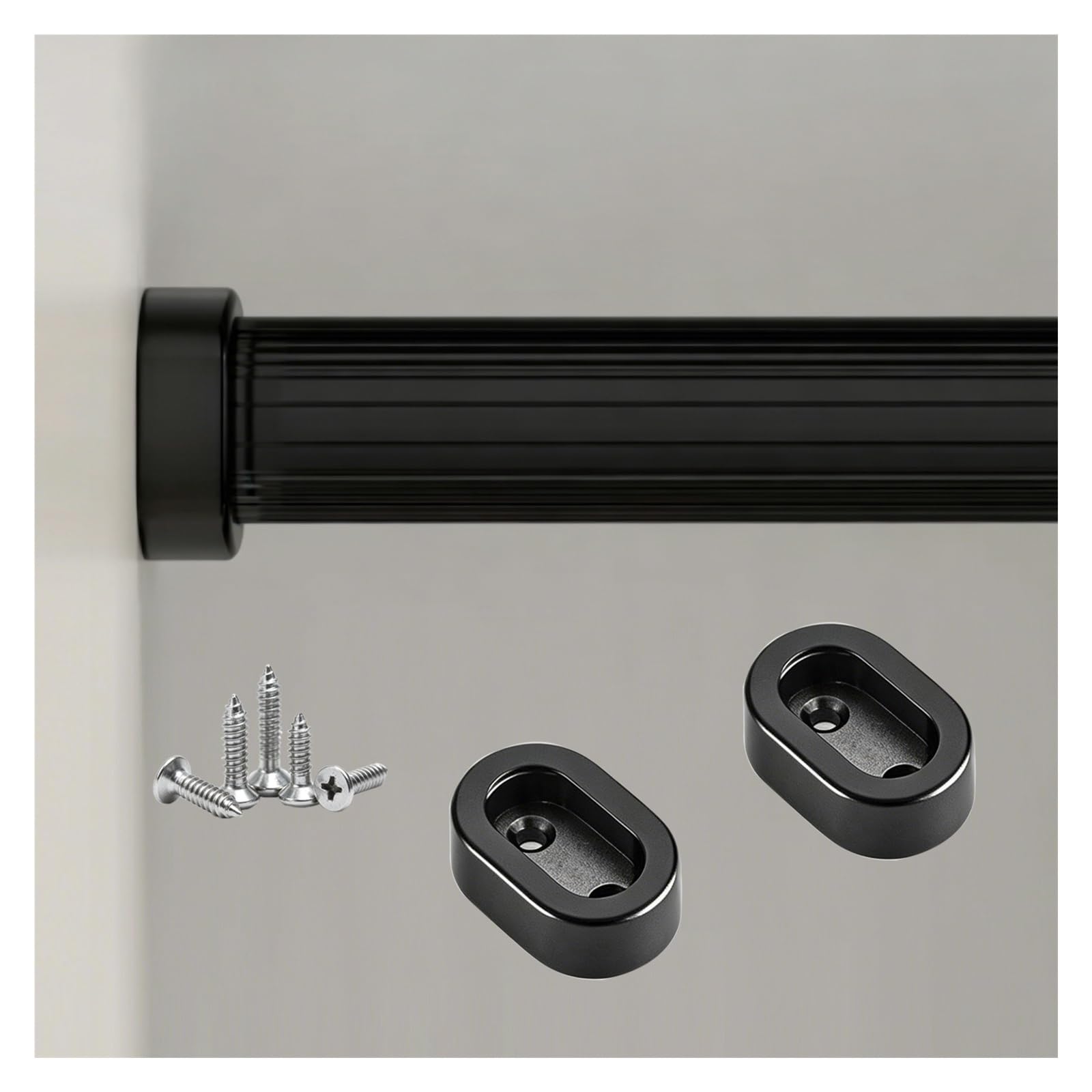 Customizable Wardrobe Rod 12 24 48 60in, Aluminum Non-slip Closet Rods for Cupboard/Clothing Store/Laundry, Sturdy Garment Bar with End Supports(Black,Closet Width 22"/55.9cm)