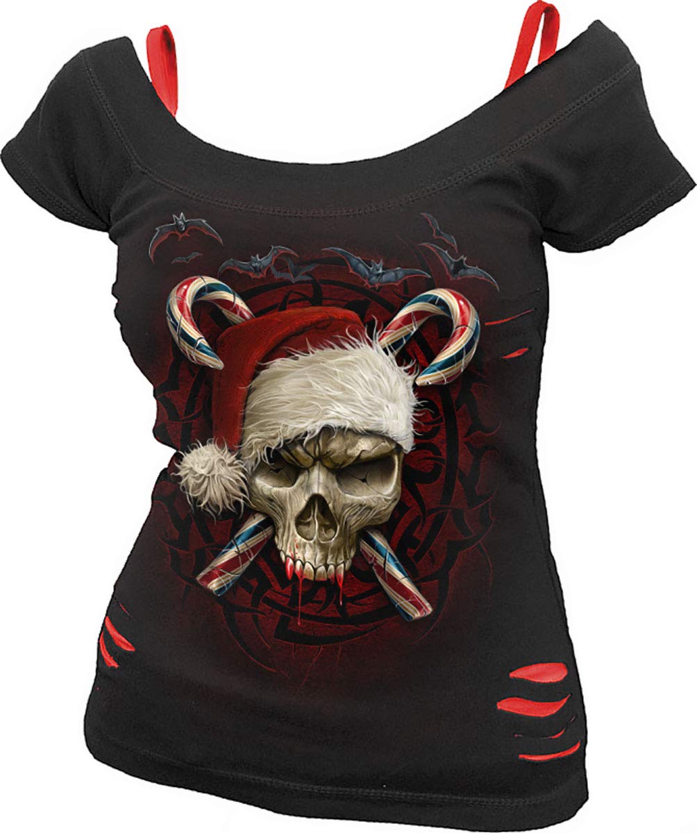 Spiral Girls Black & Red - Candy Cane Santa - 2In1 Red Ripped Top Black - Xxl
