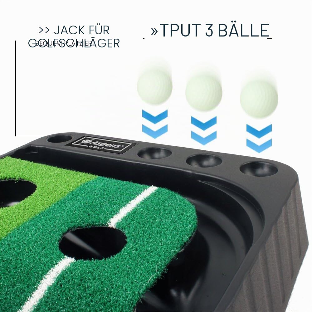 Minigolf für zuhause, Putting Matte mit Auto-Rückkehr & Kunstrasen – Minigolf Set mit 3 Golfbällen, Putting Trainer Indoor/Outdoor für Anfänger & Profis
