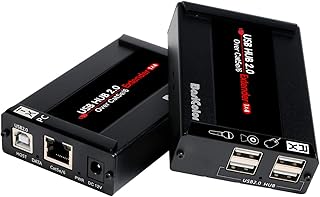 USB Extender Over Cat5e/6 Up to 262Ft.(80m), with 4 USB2.0 Ports Extender, USB Cat5e/6 Webcam Extender, Plug&Play Support All Operating System,Two Web Cameras Work Synchronously.