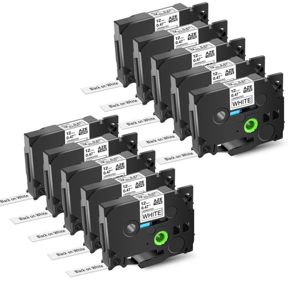 Nastro laminato TZ 231 241 251 211 Tz 631 651 Nero su bianco compatibile con etichettatrice(10PK Black on White)