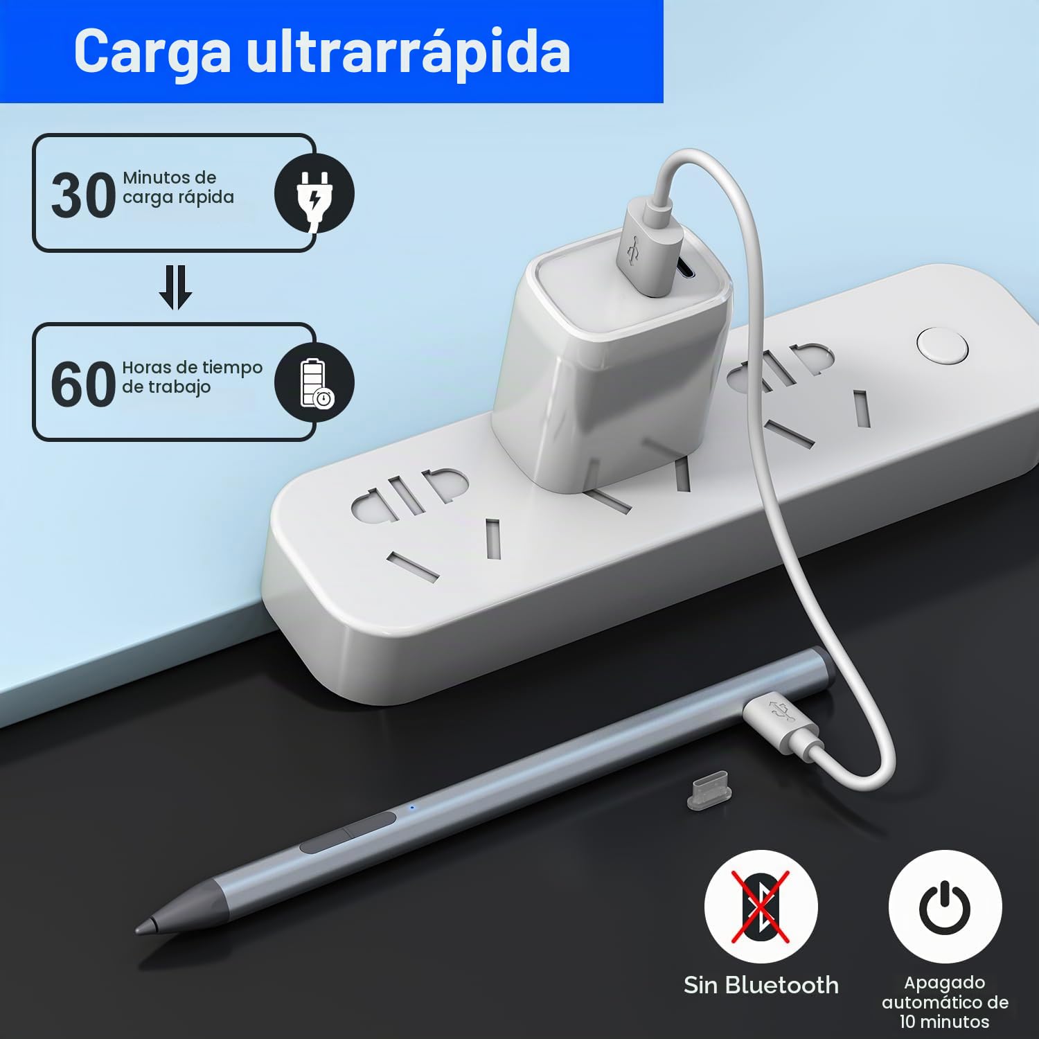 Lápiz para Surface Pro 12/11/10/9/8/7/X, Stylus Recargable con Rechazo de Palma, 4096 Niveles de Presión y Borrador, para Surface Laptop 1-5, Surface Go 3/2, Book, Studio