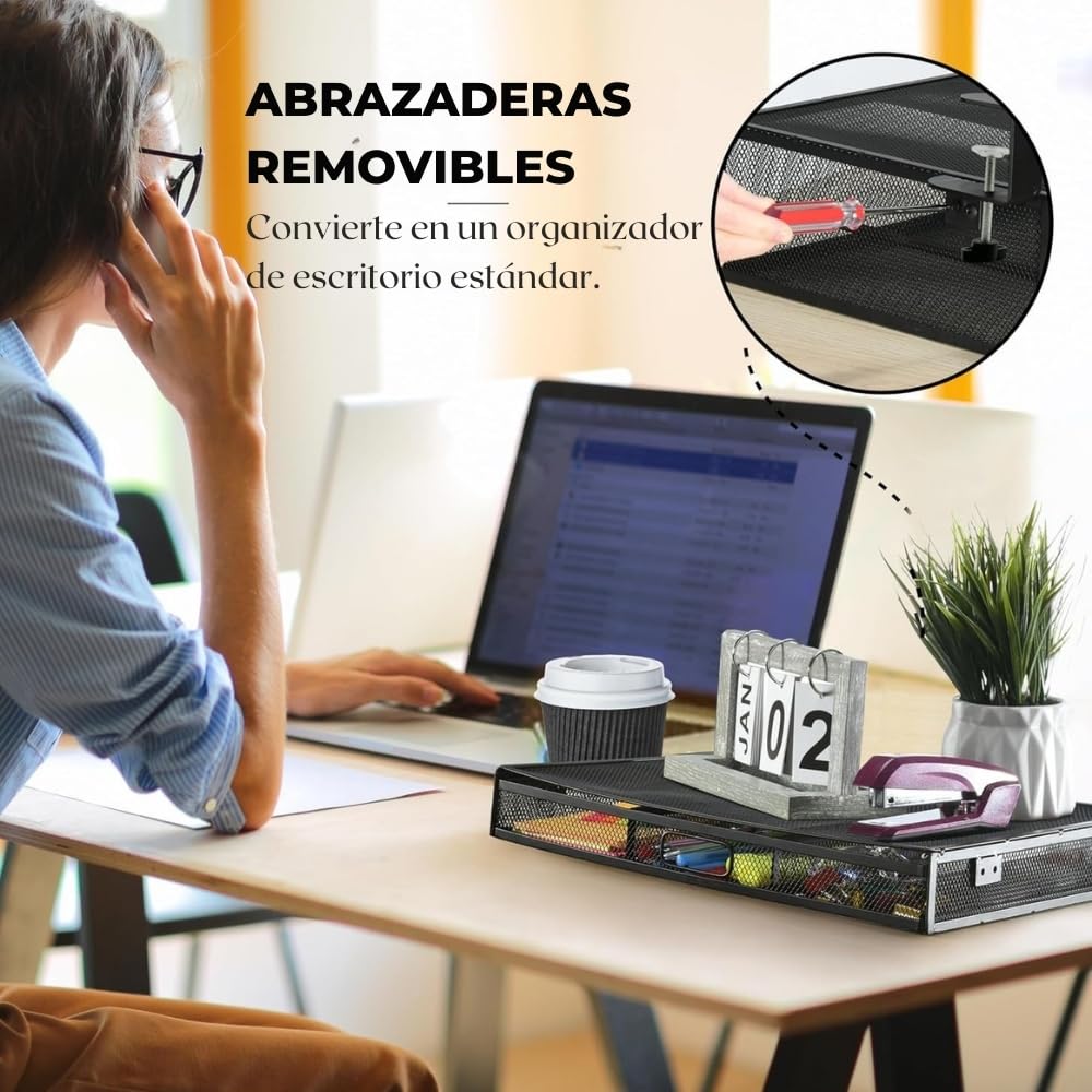 Homeify HF-4546-PER organizer do szuflad pod biurkiem, organizer na biurko lub pod biurkiem, organizer na materiały biurowe i niezbędne artykuły domowe, HF-4546-PER