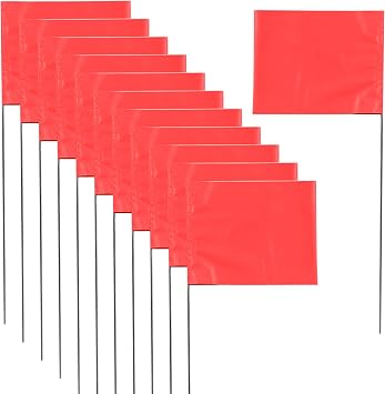 Marking 30 Pack Yard Flags - 12 x 2.5 x 3.5 Inch Landscape Flags for Lawn, Survey, Sprinkler, Irrigation Red
