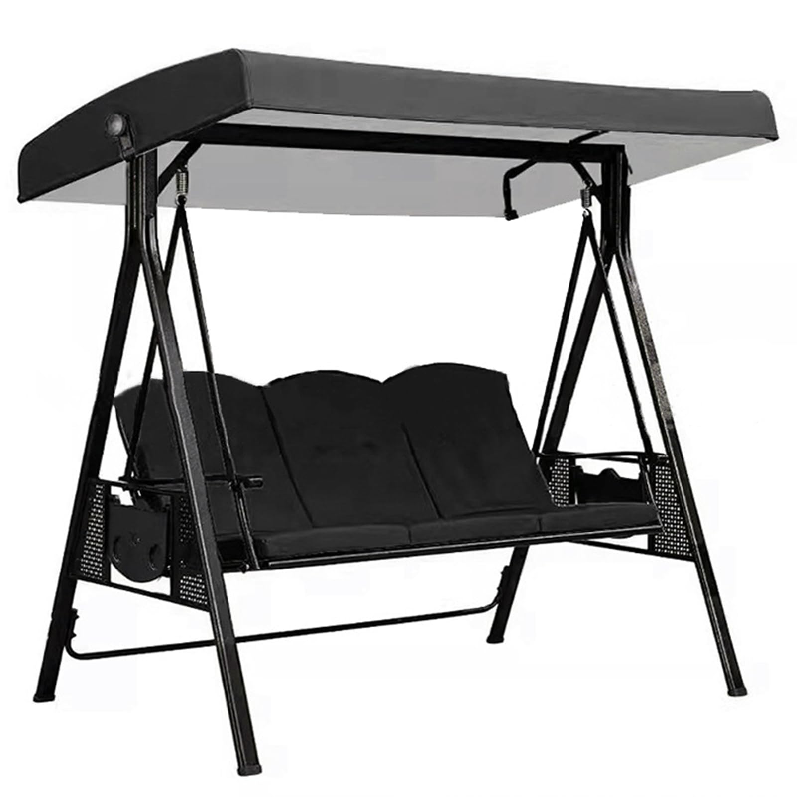 Replacement Canopy for Swing Seat 3 Seater Garden Hammock Cover, 210D Oxford Cloth Patio Swing Top Cover with 4 Reinforced straps - UV Protection (Black-191x120x20cm)