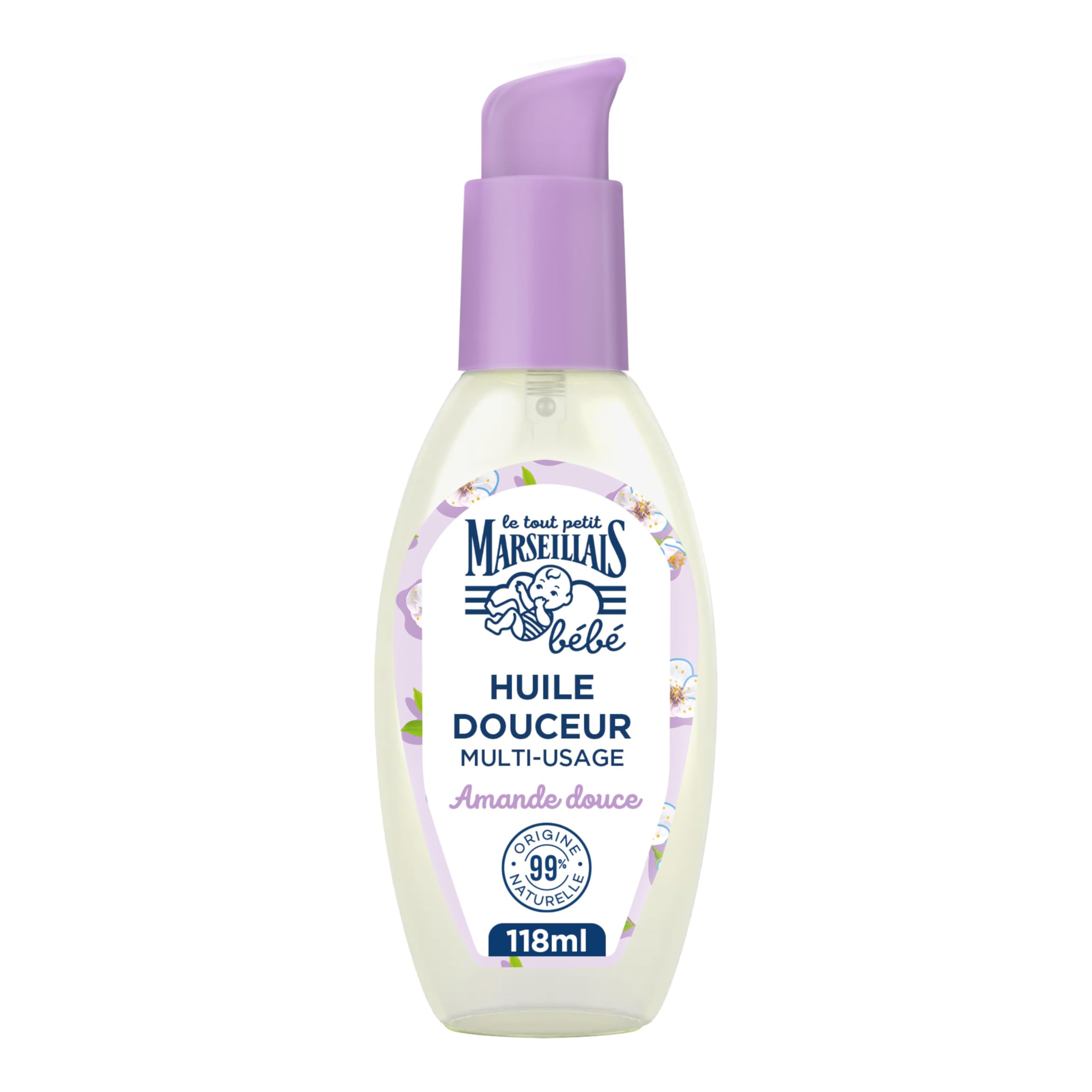 Le Tout Petit Marseillais Bébé – Huile de Douceur Amande Douce (118 mL) – Massage, bain, corps et cheveux – Respectueux des peaux sensibles dès la naissance