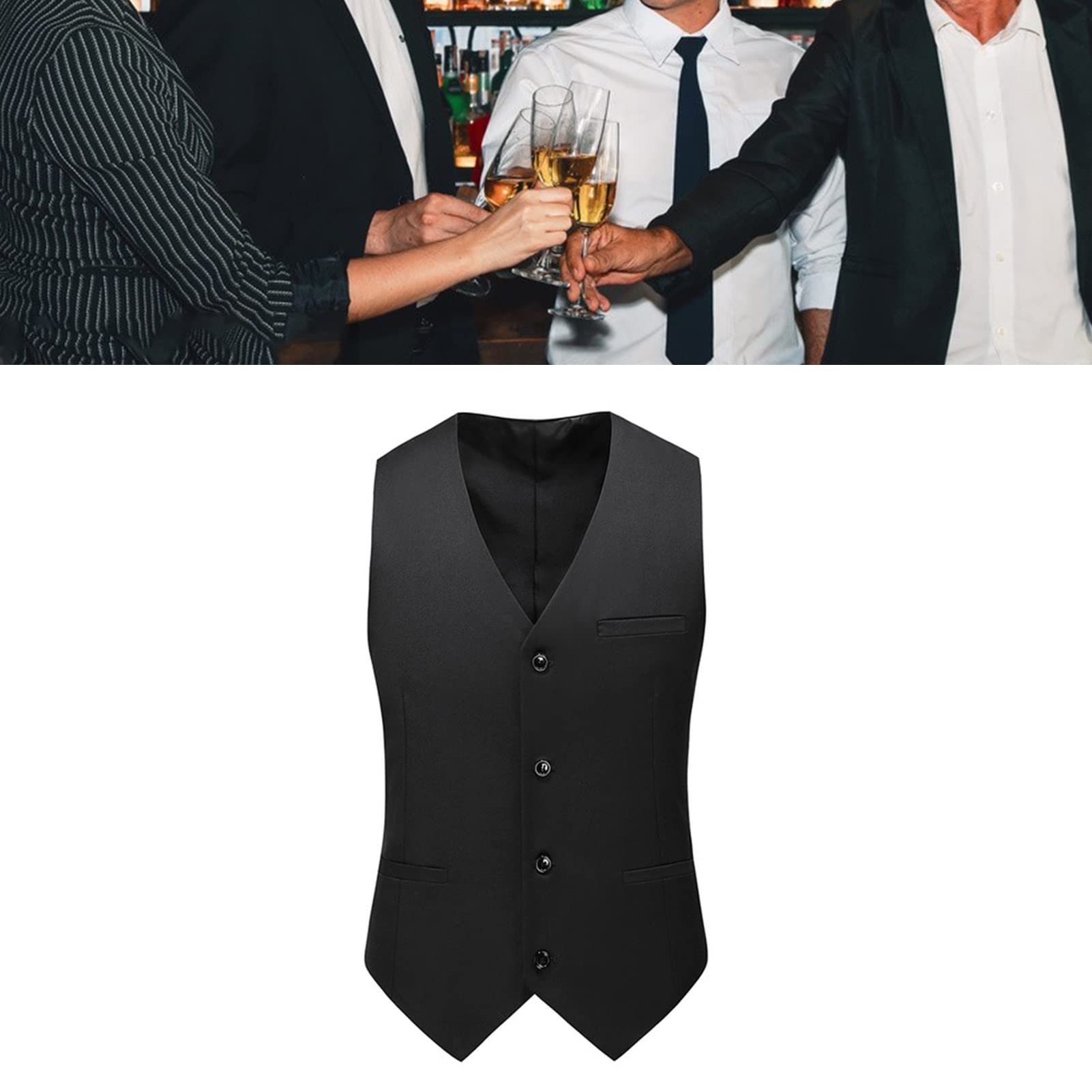 Gilet De Costume à Col En V Pour Homme - Coupe Ajustée - Pour Le Travail, Le Dîner, La Fête De Mariage, Gris, Petit