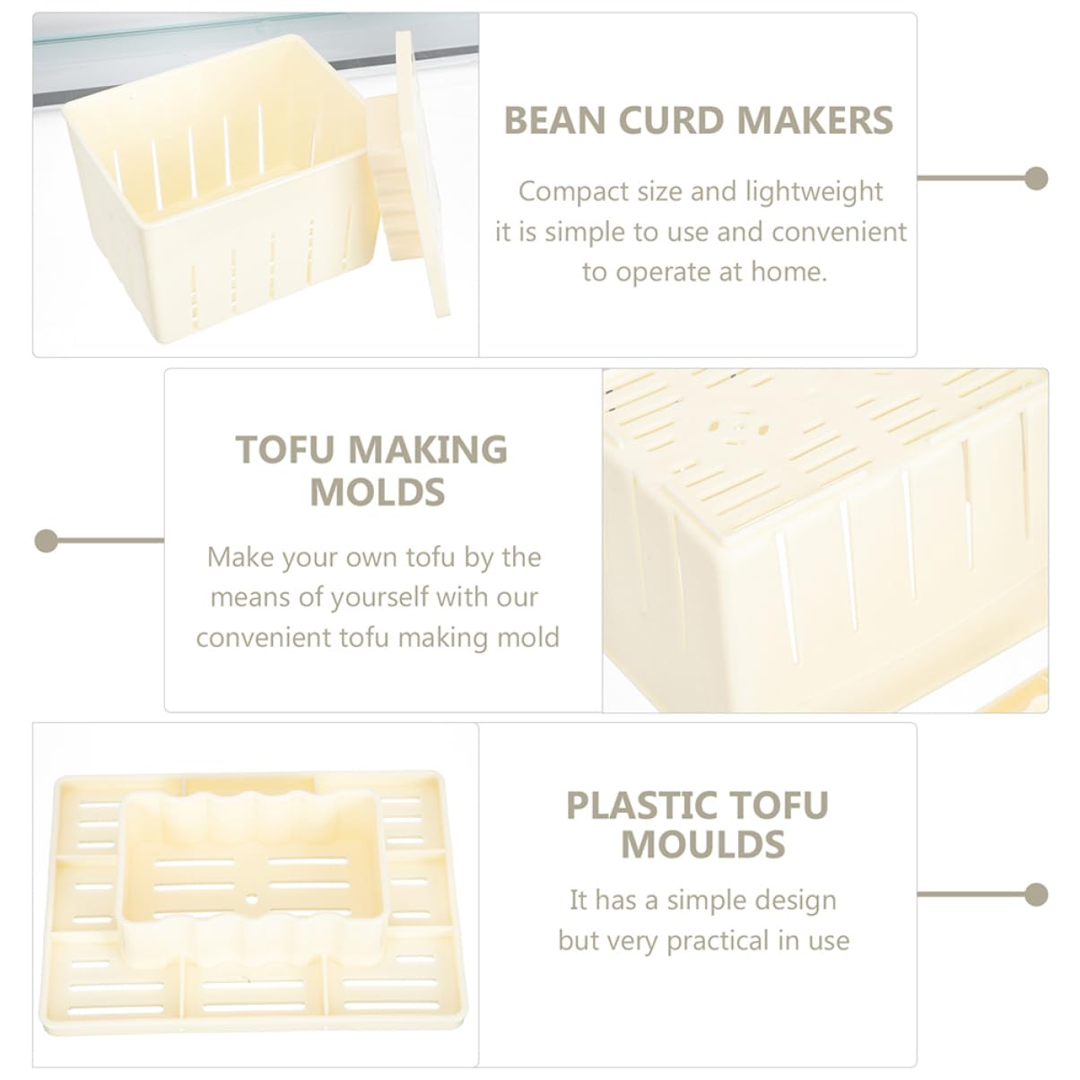 PRETYZOOM Plastic Tofu Press Mould Set of 3 Easy to Use Tofu Making Mold for Homemade Tofu Cheese