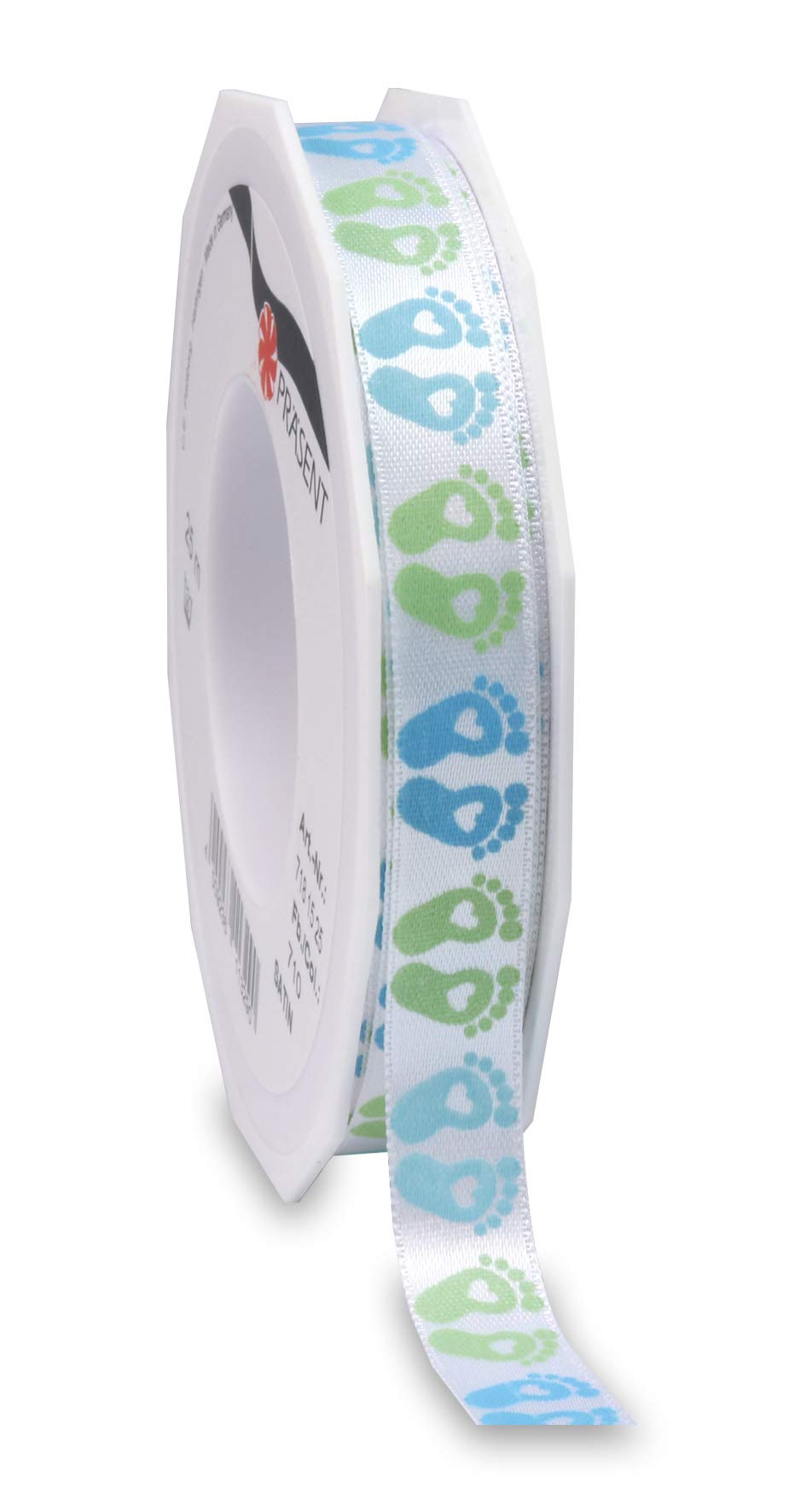 Präsent - Sweet Baby Printed Satin Ribbon Blue 15 mm Width, 20 m Length, Light Pink