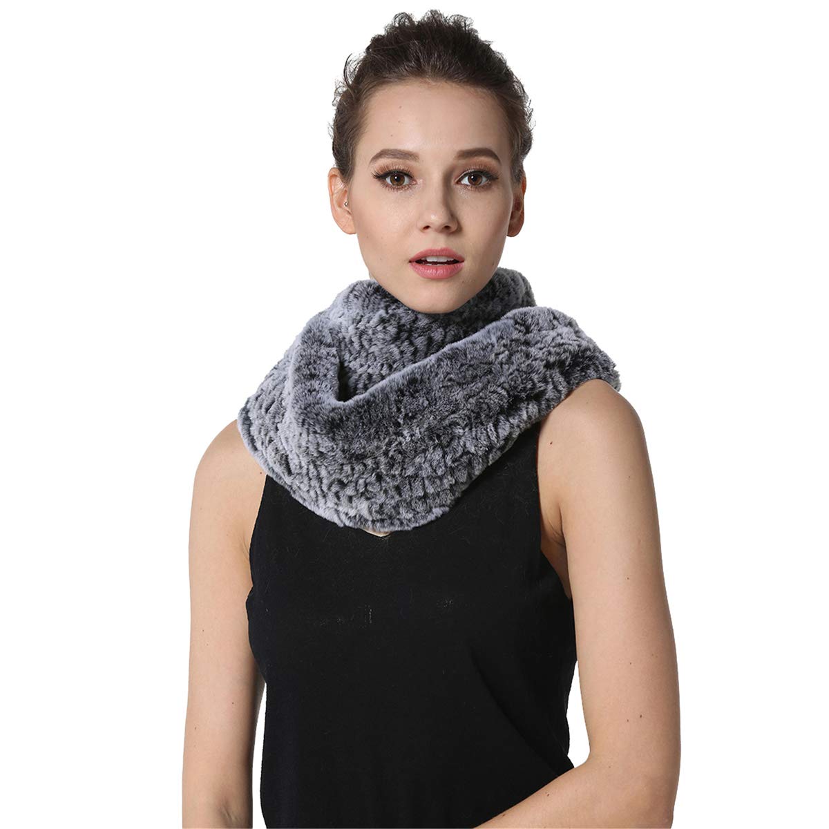 KAISHIN Sciarpa infinita in vera pelliccia lavorata a maglia per donna Colletto in pelliccia di coniglio Rex Inverno Ragazze Ispessimento Fazzoletti da collo caldi