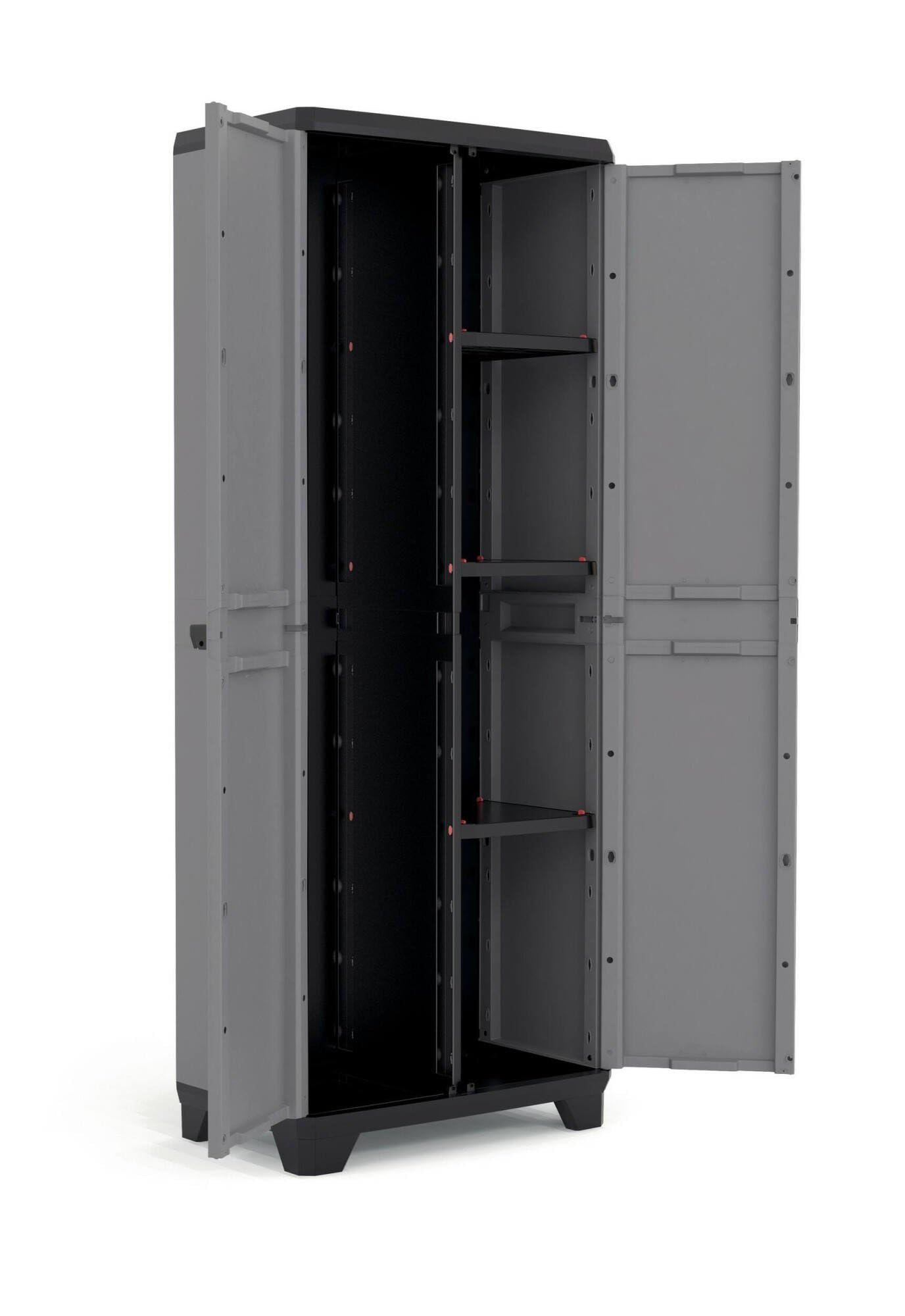 Dmora Armadio Portascope Stilo, 3 Ripiani Regolabili, Grigio Scuro/Nero, 68 x 39 x 173 H cm