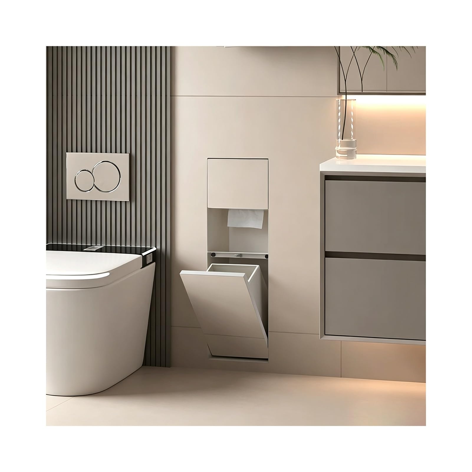 Concealed Trash Can Niche, Recessed Wall Niche Trash Can for Bathrooms