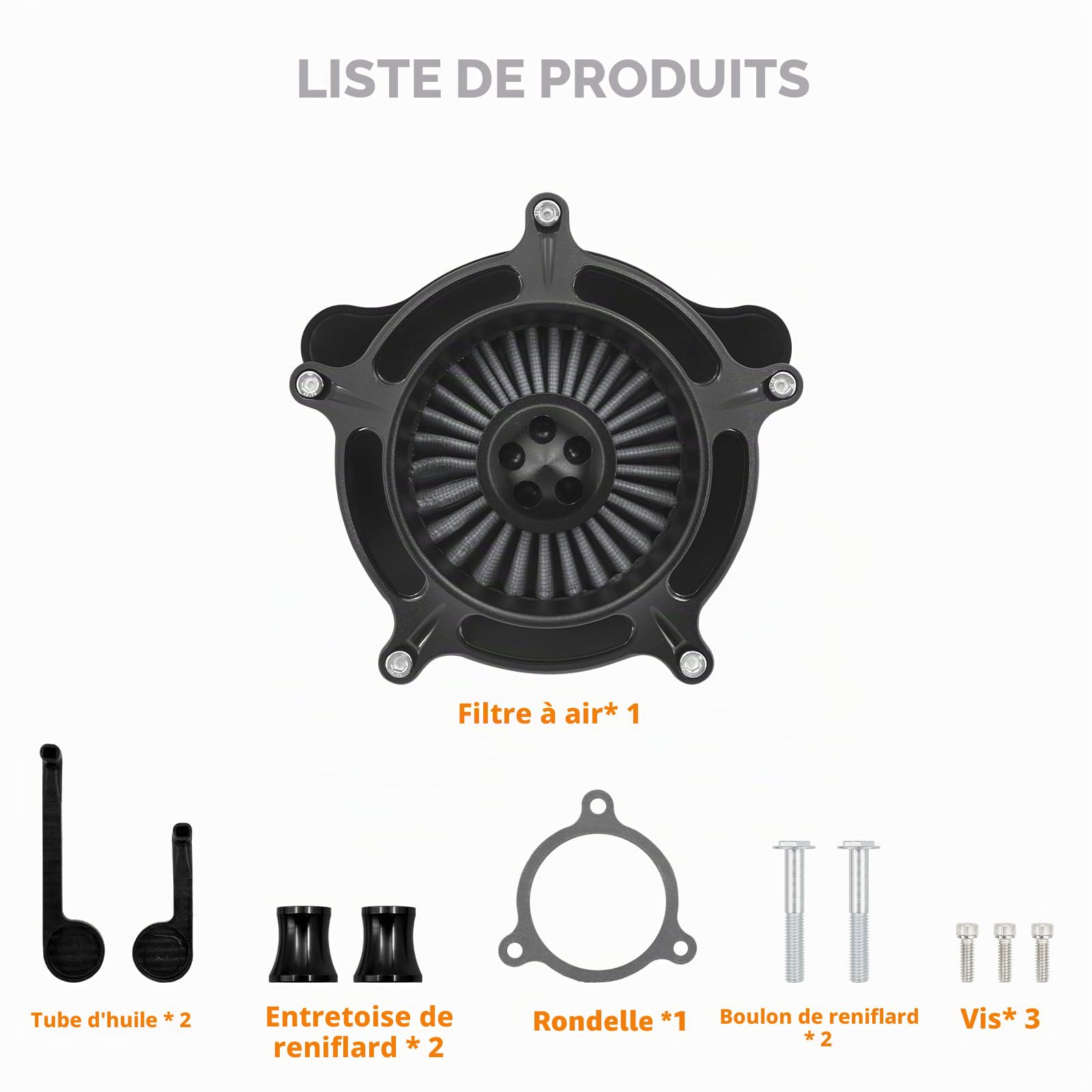 Filtre à air de moto compatible avec Harley m8 Softail 2018-2024 et m8 Touring et Trike 2017-2024 (noir mat + gris)