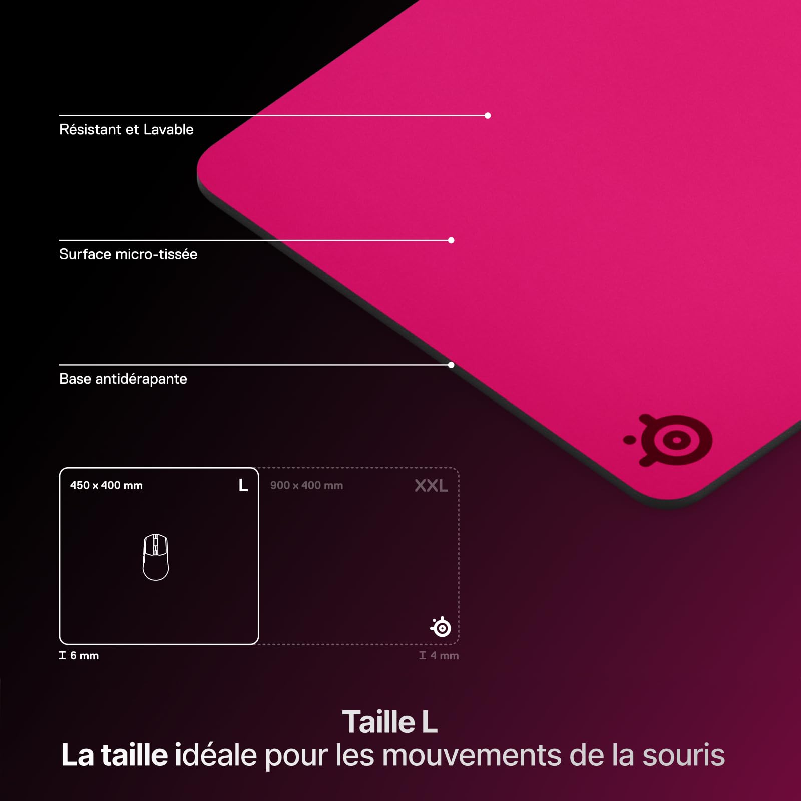 SteelSeries QCK Heavy- Tapis de Souris Gaming - Base antidérapante épaisse, Suivi précis optimisé FPS/MOBA/RTS/MMO - Disponible en 450×400×6 mm, Magenta