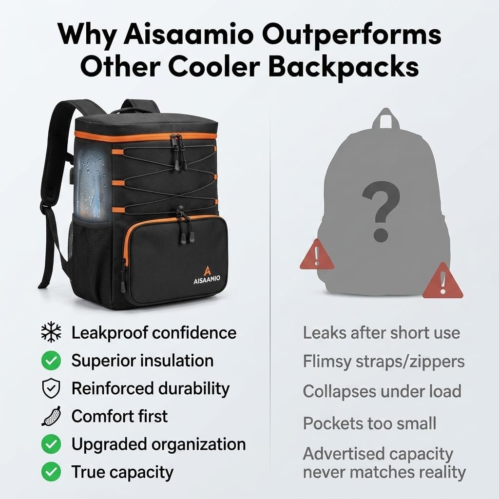 Cooler Backpack Insulated Waterproof 35L – Backpack Coolers Insulated Leak Proof for Men & Women – Soft Ice Chest Backpack Cooler for Beach, Camping, Hiking & Travel