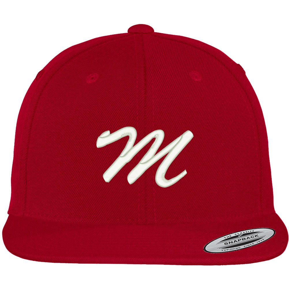 Trendy Apparel ShopLetter M Brushed Script Embroidered Flat Bill Snapback Baseball Cap