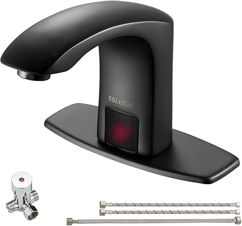 Miniatura 8 de Grifo de lavabo de baño sin contacto, sensor automático de latón moderno, manos libres, lavabo de un solo agujero, grifos de baño negro mate con