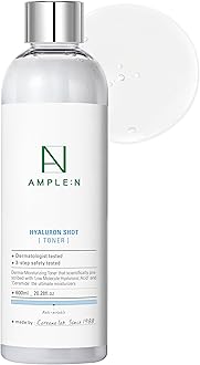 Ample:N Hyaluron Shot Toner – Korean Hyaluronic Acid and Ceramide Hydrating Face Toner - Moisturizing Essence for Minimizing Wrinkles – Dewy Healthy Glow Skin Booster for Dry Skin, 20.3 fl.oz.