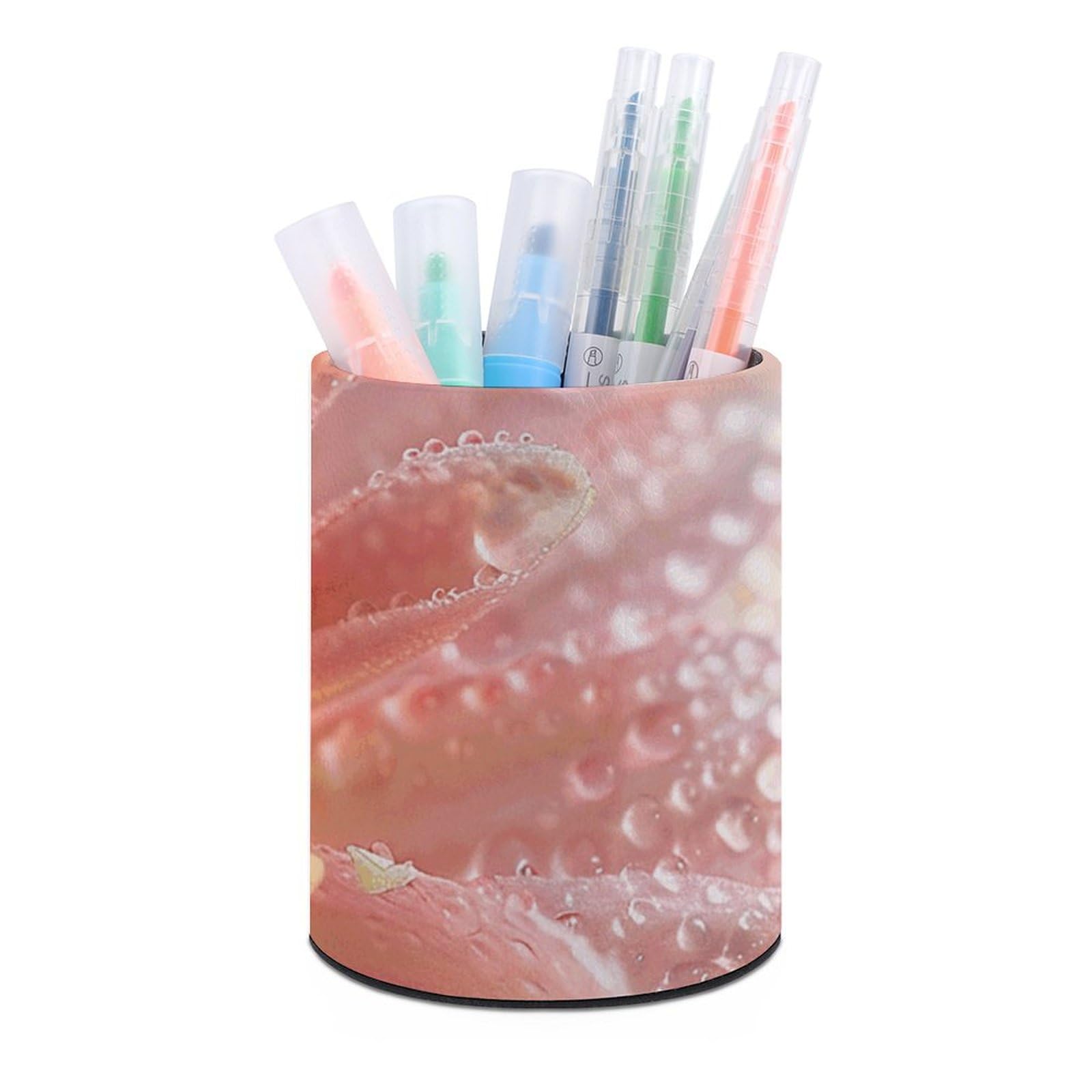 KLOPH PU Leather Pen Holder for Desk, Aesthetic Pencil Cup for Desktop, Makeup Brush Srotage for Pens Organizer Office Supplies, Dew on Petals Pen Cup Pencil Caddy for Home Art Supply