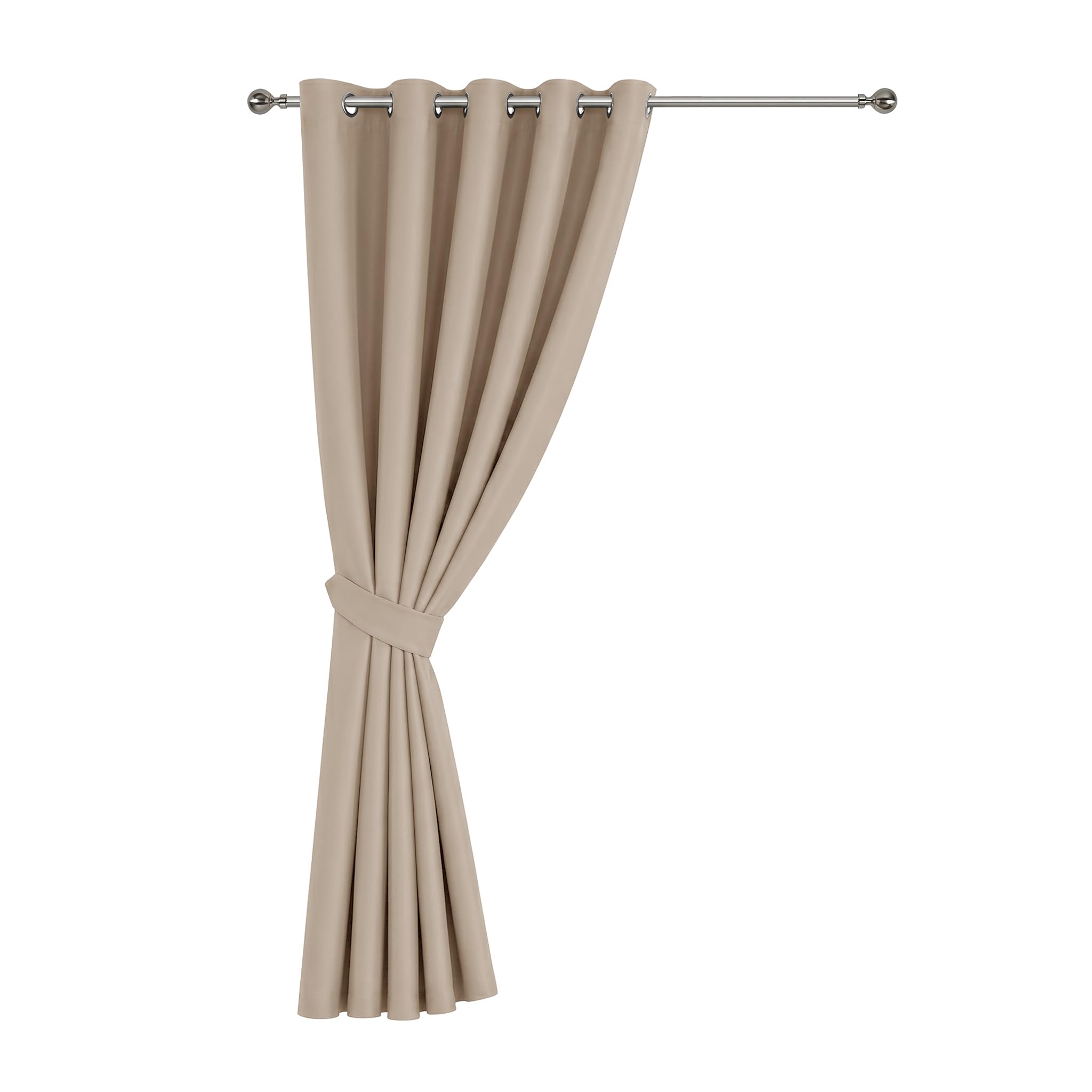 Oxford Homeware Eyelet Blackout Curtains for Living Room 66x84 Inch Beige Curtain for Bedroom Privacy Protection Door Curtain Single Panel with Matching Tieback