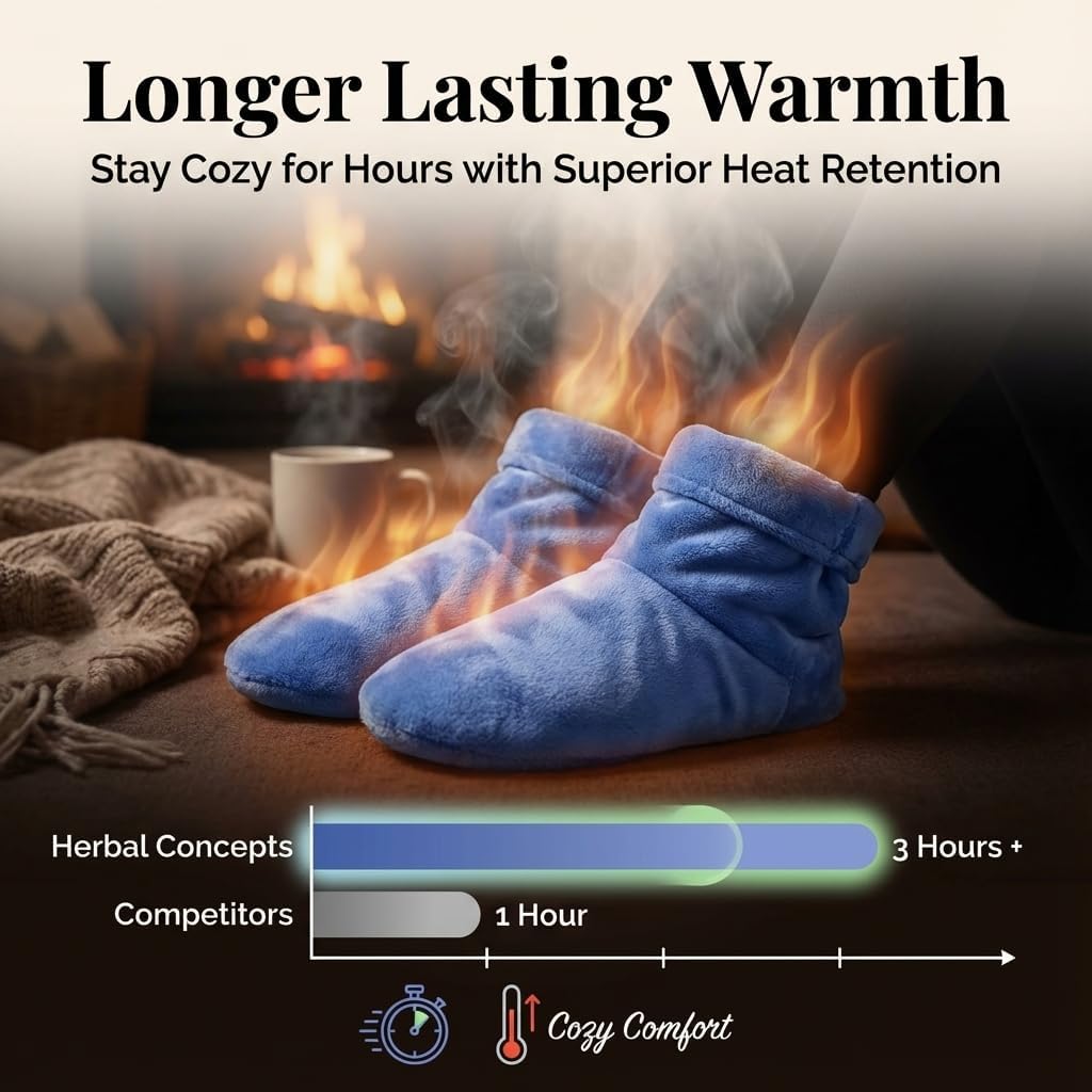 Herbal Concepts Aromatherapy Booties - Microwavable Flaxseed Heated Foot Warmers with Peppermint & Spearmint for Stress Relief, Aches & Cold Feet (Blue)