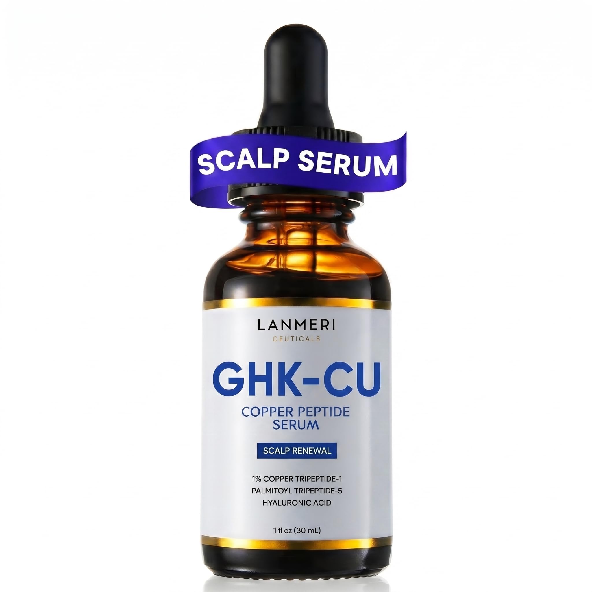 Lanmeri GHK-Cu Copper Peptide Serum for Hair Growth – Multi-Action Scalp Renewal System for Thinning Hair – Targets the Root to Support Fuller, Stronger Hair – Fast-Absorbing, Non-Greasy (1 fl oz)