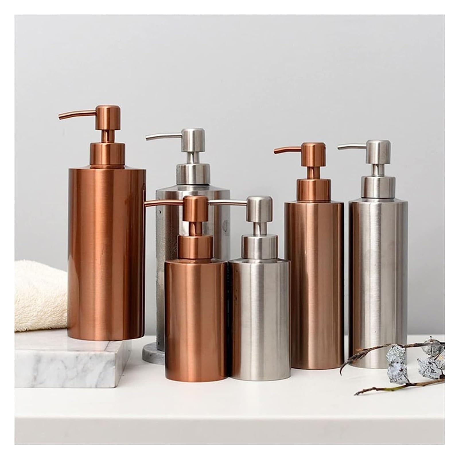 Dispensador de jabón de cerámica, botella de loción recargable, botella dispensadora de jabón, botella de loción de acero inoxidable 304 simple y moderna, botella de prensa de metal for baño, champú f