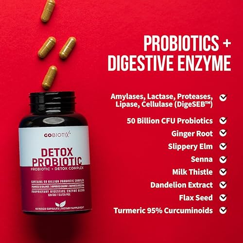 Miniatura 5 de GOBIOTIX Suplemento probiótico desintoxicante con enzimas digestivas, cardo mariano, cúrcuma, raíz de diente de león y más para la salud digestiva