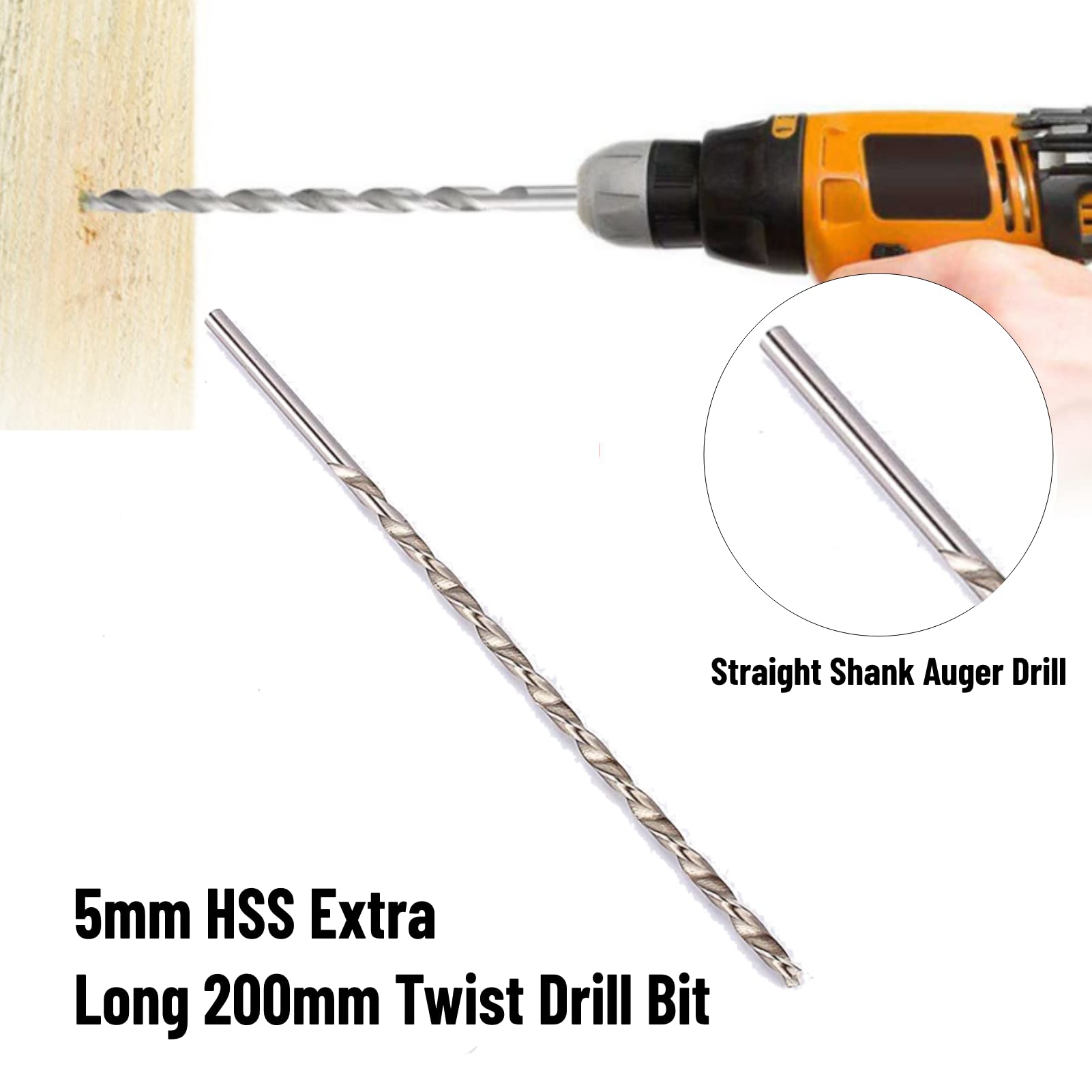 Punta Elicoidale Extra Lunga 200mm HSS 5mm Punte per Trapano per Tasca Manuale Accessori per Utensili
