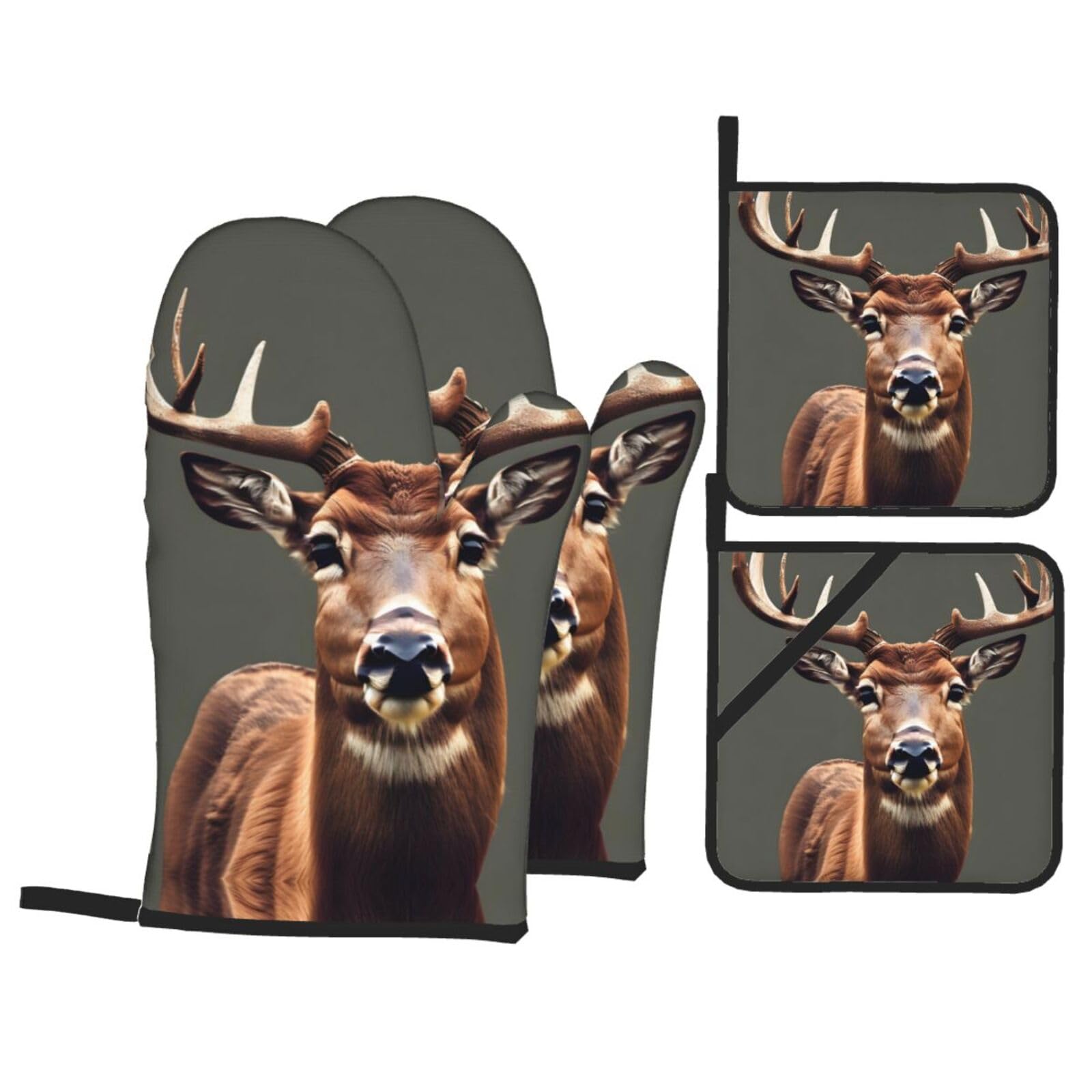 Beauty Deer Print Oven Mitts,Pot Holders, Heat Resistant Oven Mitts Gloves,Hot Pads for Kitchen Cooking Grill