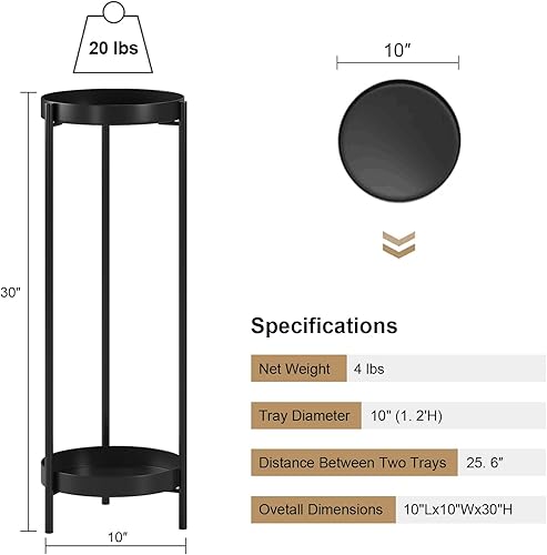 Miniatura 3 de Fashionoda Soporte de metal para plantas de flores de 2 niveles, con 2 pantallas extraíbles para interiores o exteriores, exhibición de macetas