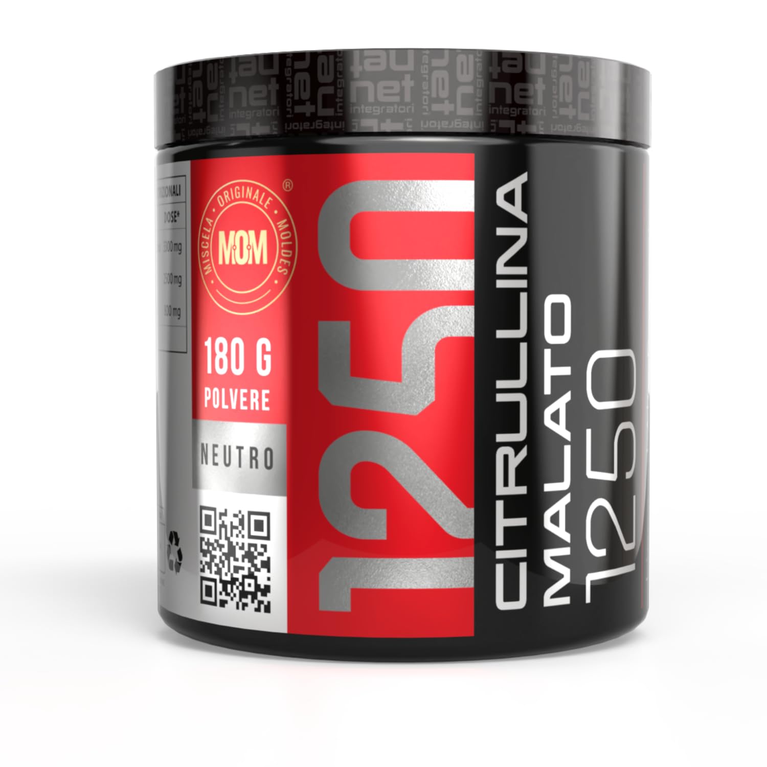 Net Integratori Citrullina Malato 1250 – 180 g Neutro – Integratore Pre Workout per Ossido Nitrico e Pump Muscolare – Massima Resistenza Fisica Energia e Recupero