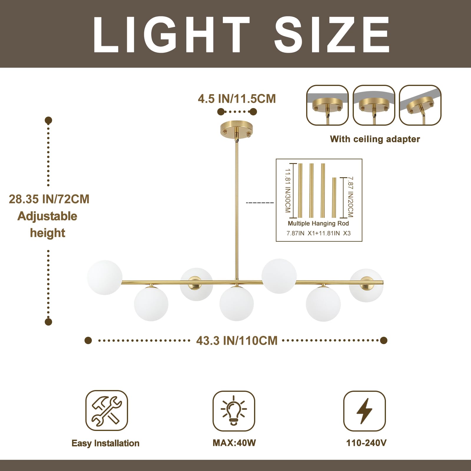 Moderne Pendelleuchte Wohnzimmer Gold,7 WeißE KugelföRmige Glas Lampenschirme Kronleuchter,HäNgeleuchte Zur Dekoration Des Schlafzimmer,Esszimmerlampe,G9 Fassung Esstischlampe,Hotel,KüChe