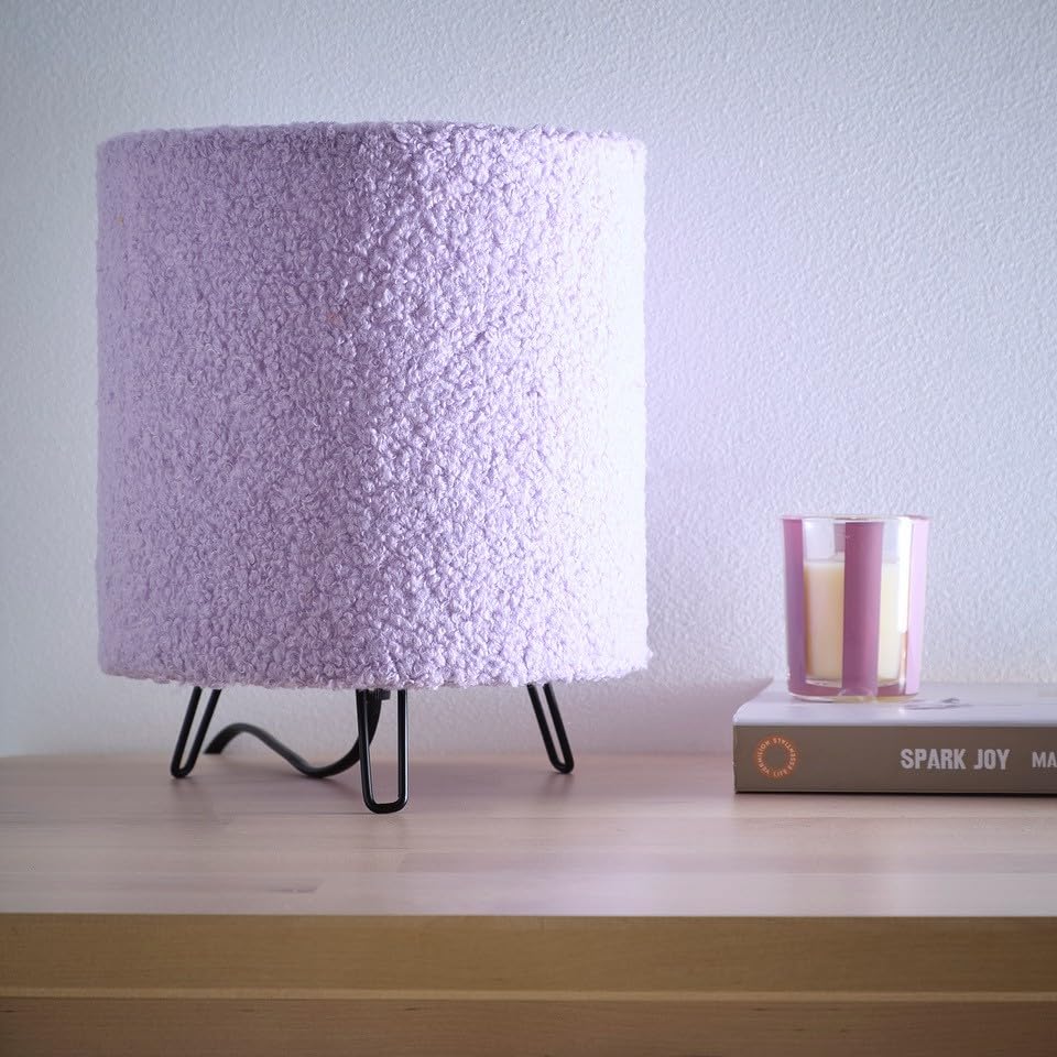 Teddy Velvet Table Lamp in Cream, Lilac, Orange or Grey Small Soft lamp 21cm Tall, Perfect for Bedsides and Cozy Areas (Lilac)