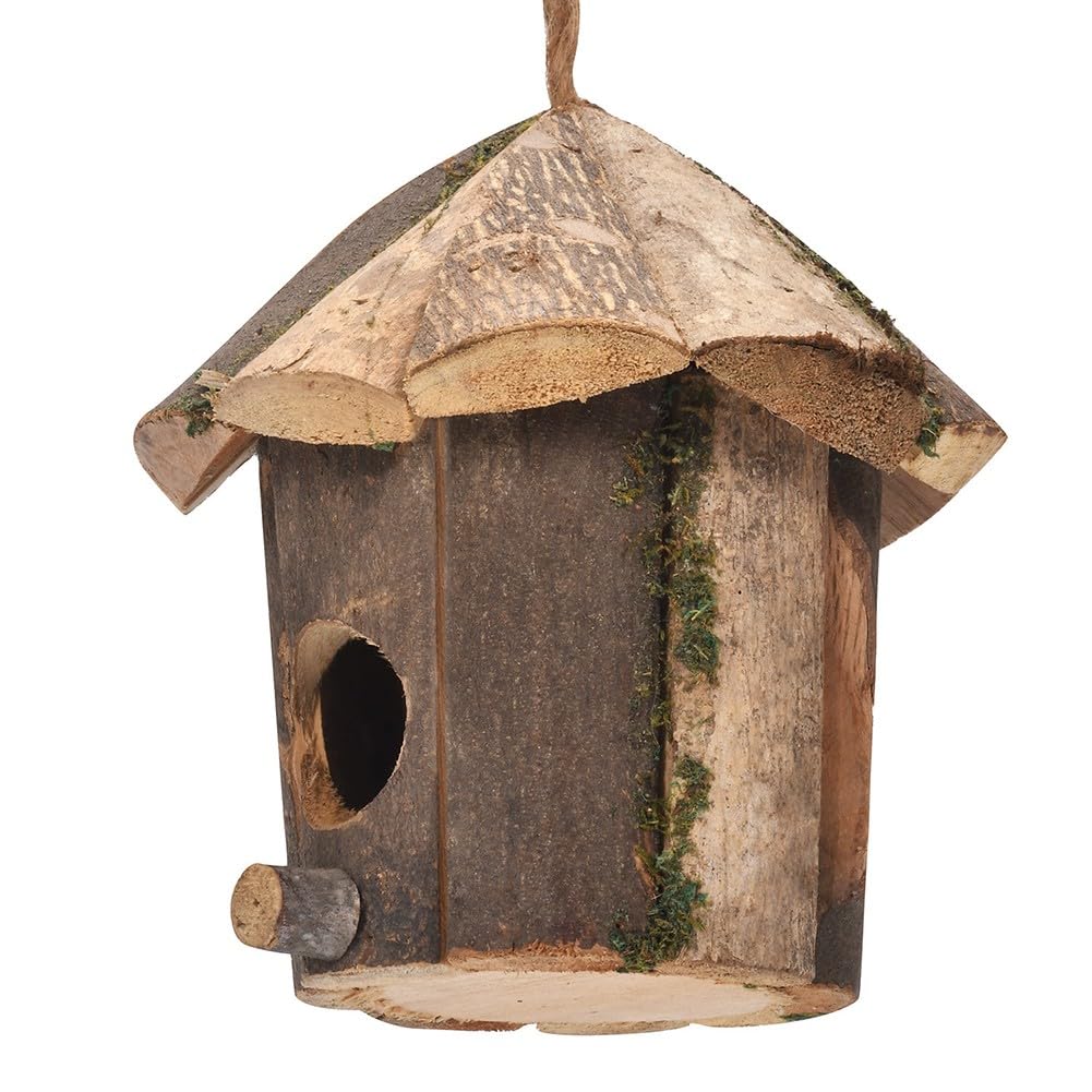ZYWUOY Vogelhaus aus Holz für den Garten, stabile natürliche Nisthütte mit rustikalem Dekor-Design, einfache Montage, Outdoor-Unterschlupf für Wildvögel, 16 x 16 cm