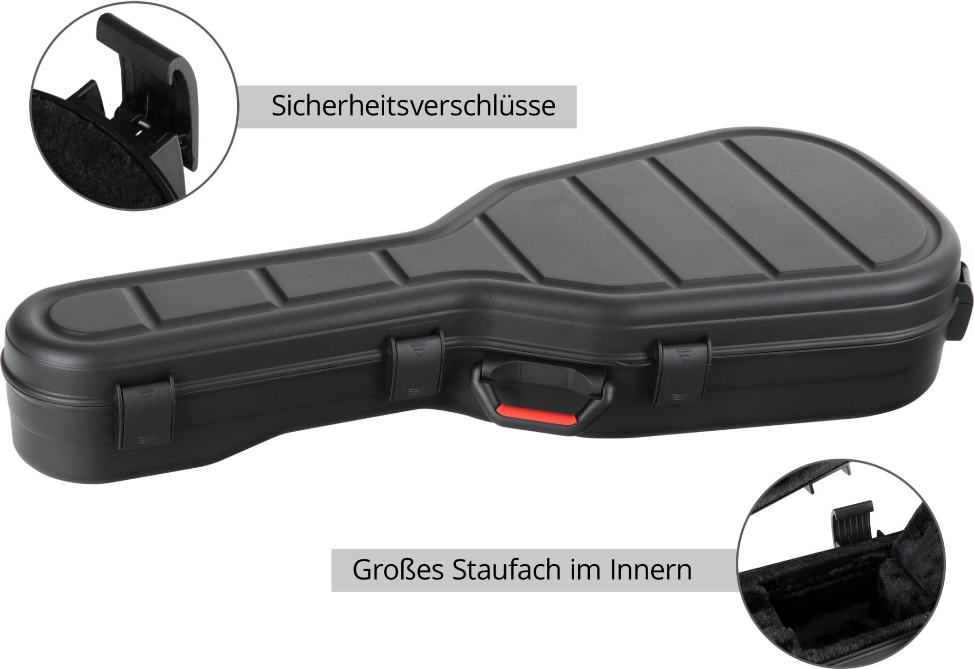 Shaman WGPC-4122BK Westerngitarren Case - Aus stabilem Polypropylen - mit schwarzem Plüsch ausgekleidet - 6 Schnappschlösser - Passend für alle gängigen Gitarren-Größen bis 16,5" Breite - Schwarz
