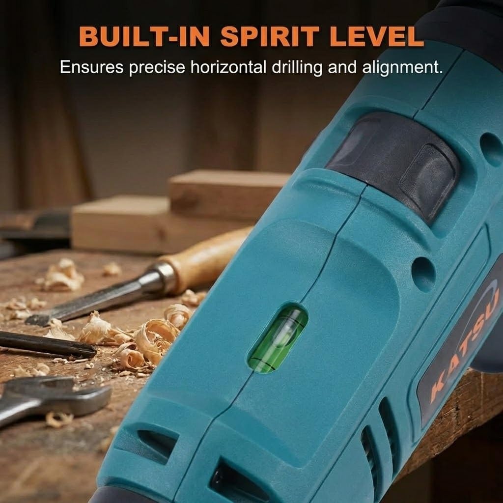 KATSU Electric Impact Drill 500W with 13mm Chuck, Variable Speed and 360° Rotating Handle, for Drilling Wood, Brick, Metal and Concrete (Budget)
