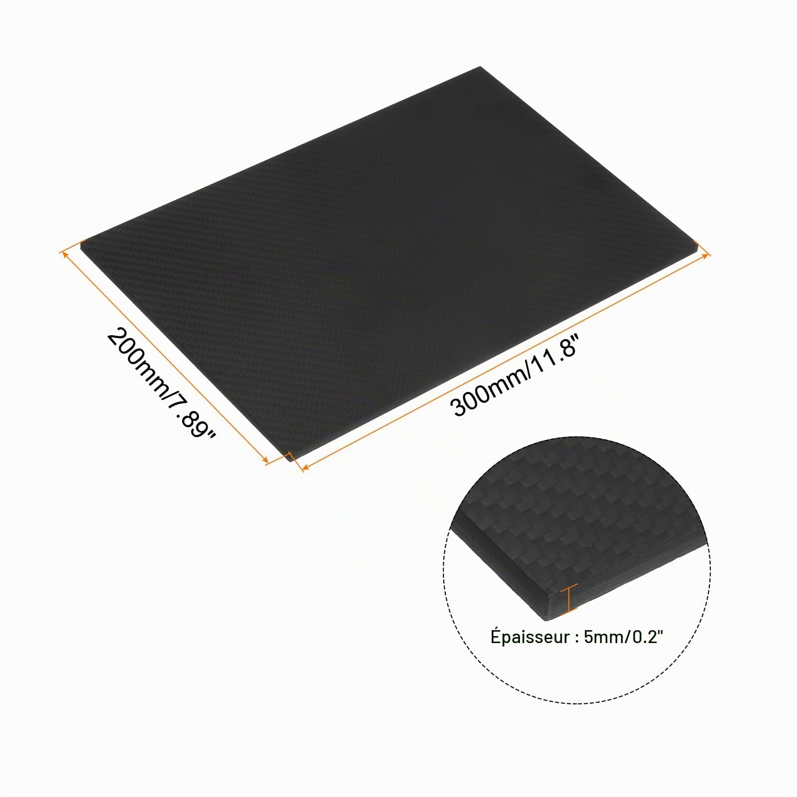 QUARKZMAN 1 Pièce Feuille de Fibre de Carbone 300×200×5mm Surface Mate Plaque de Fibre de Carbone Plate Tissage Sergé pour Cerfs-Volants Avion Rc